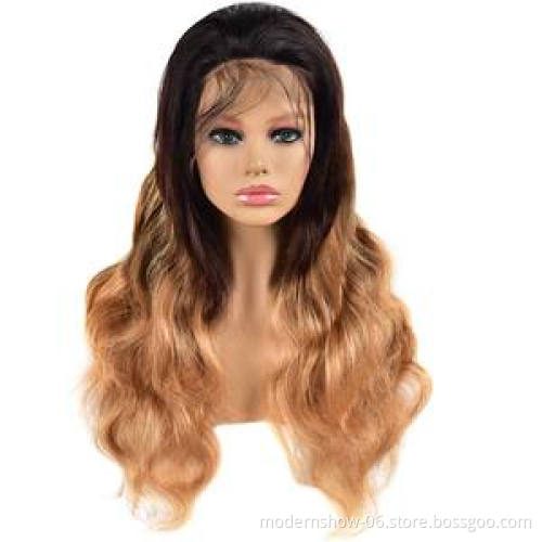 Two Tone Ombre Colored Lace Frontal Wig, Full Cuticles Aligned Virgin Human Hair Body Wave Lace Front Human Hair Wigs